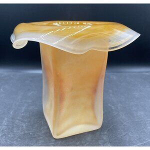 VTG Brown Swirl Frosted Glass Handkerchief Top Vase Glass Art Made In Poland